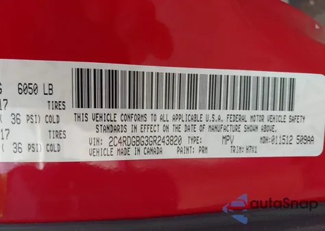 2016 Dodge Grand Caravan American Value Pkg from USA, damaged, VIN 2C4RDGBG3GR243820